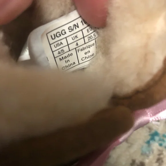 UGG Kids Brown Boots with Pink Ribbon - Picture 5 of 5